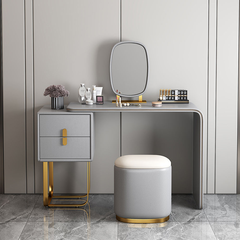Modern Luxury White Dressing Table With Chair & Mirror