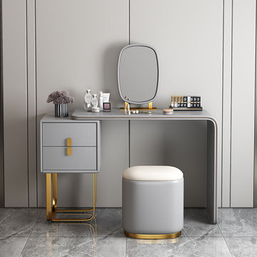 Modern Luxury White Dressing Table With Chair & Mirror