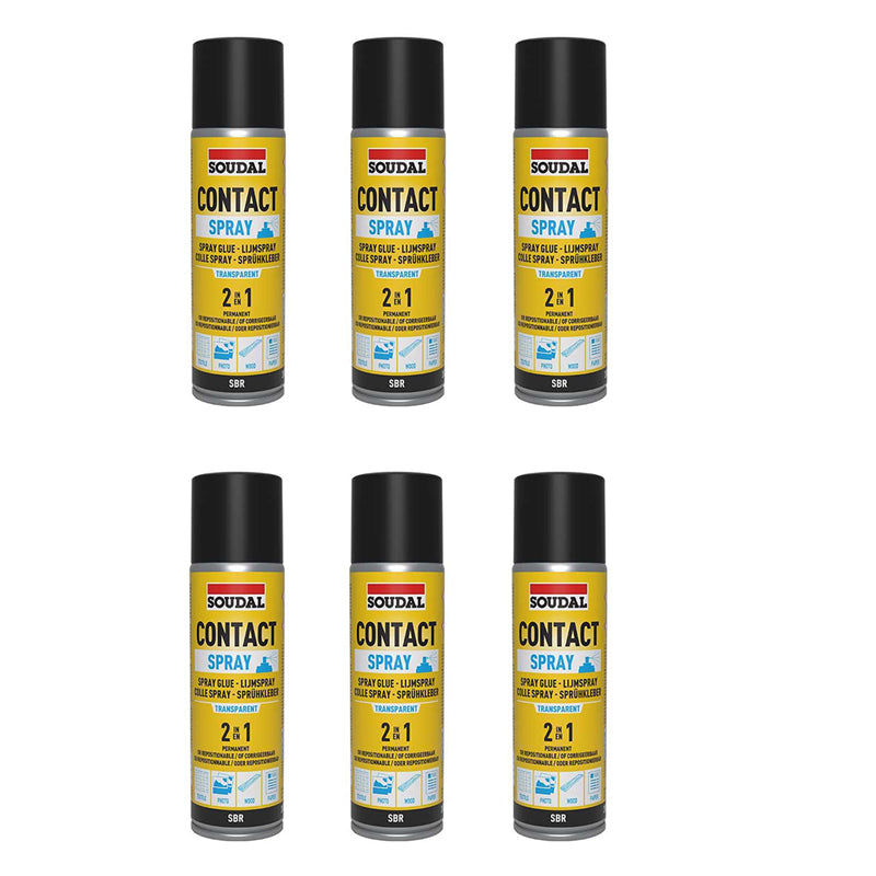SOUDAL Contact Adhesive Spray 2 in 1 Transparent 300ml ( 6 Pack )