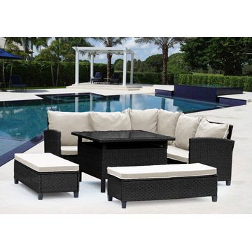 Barbados Corner Lounge Patio Set - Black with Being Cushions
