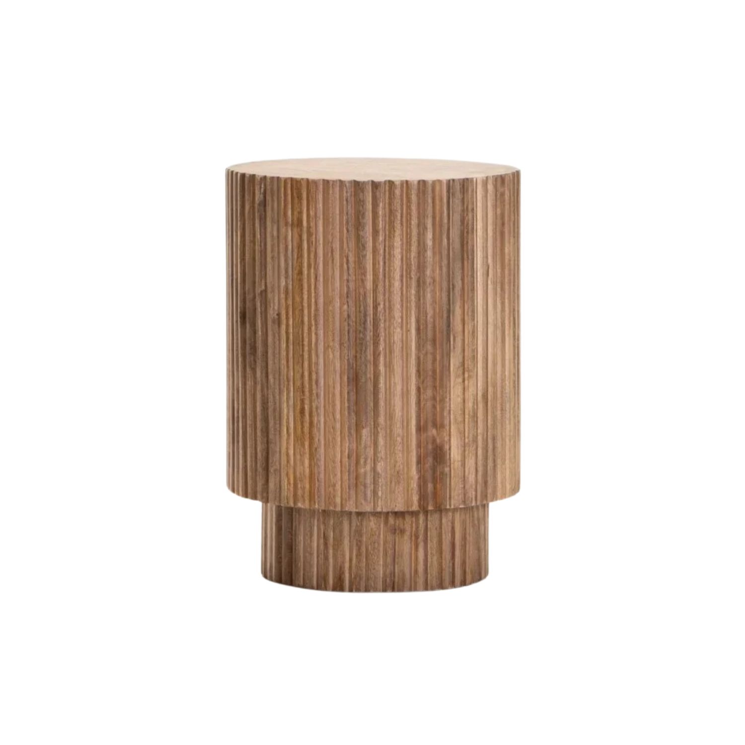 35cm Round Mango Wood Fluted Side Table