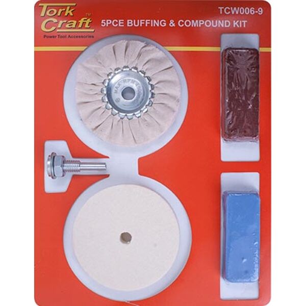Polishing Buffing & Compound Kit 5Pce With Felt Buff For Drill