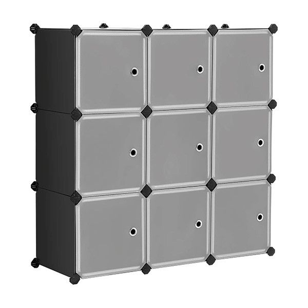 9-Cube Plastic Closet Cabinet Bookcase Shelving with Doors