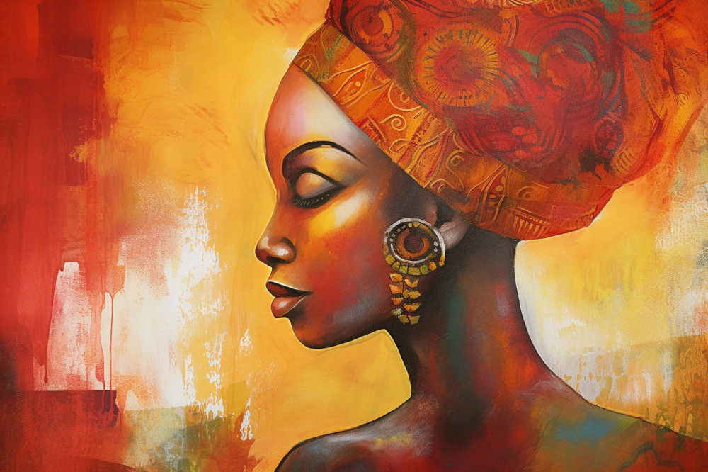 Canvas Wall Art - Bold African Woman in Orange - A1425 - [120 x 80 cm]