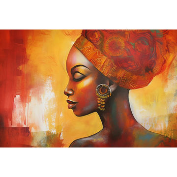 Canvas Wall Art - Bold African Woman in Orange - A1425 - [120 x 80 cm]