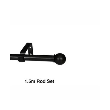Black Single Curtain Rod Set -Ball Finial 1.5m