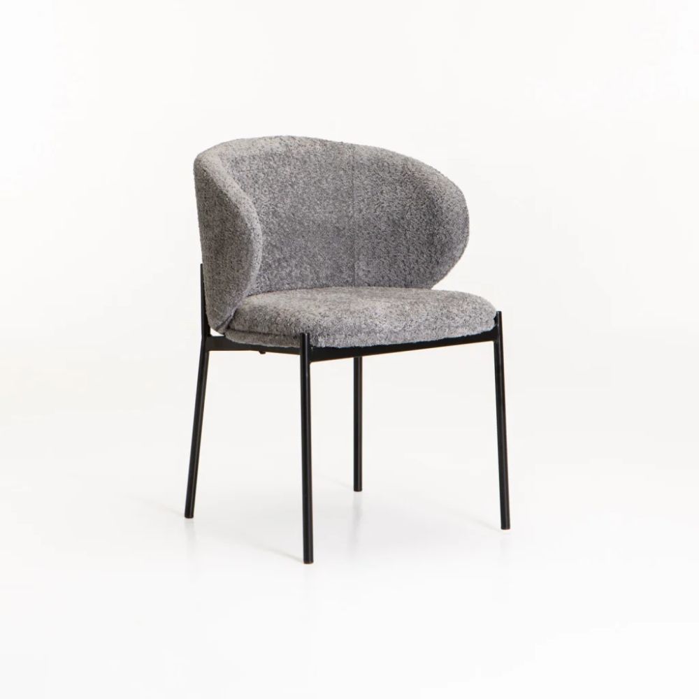 Phoebe Fabric Dining Chair – Grey, Curved Back, 100% Polyester Upholstery