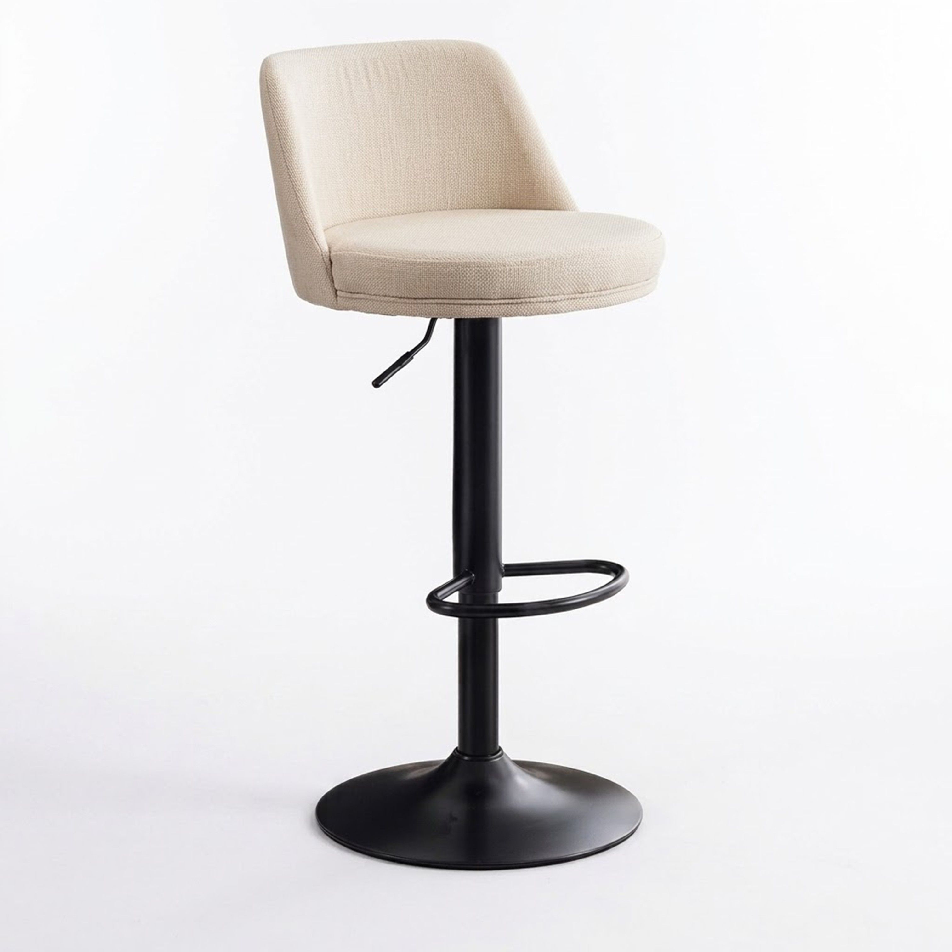 Madiega Furniture - Modern Cream Fabric Adjustable Swivel Bar Stool with Low Backrest & Matte Black Base