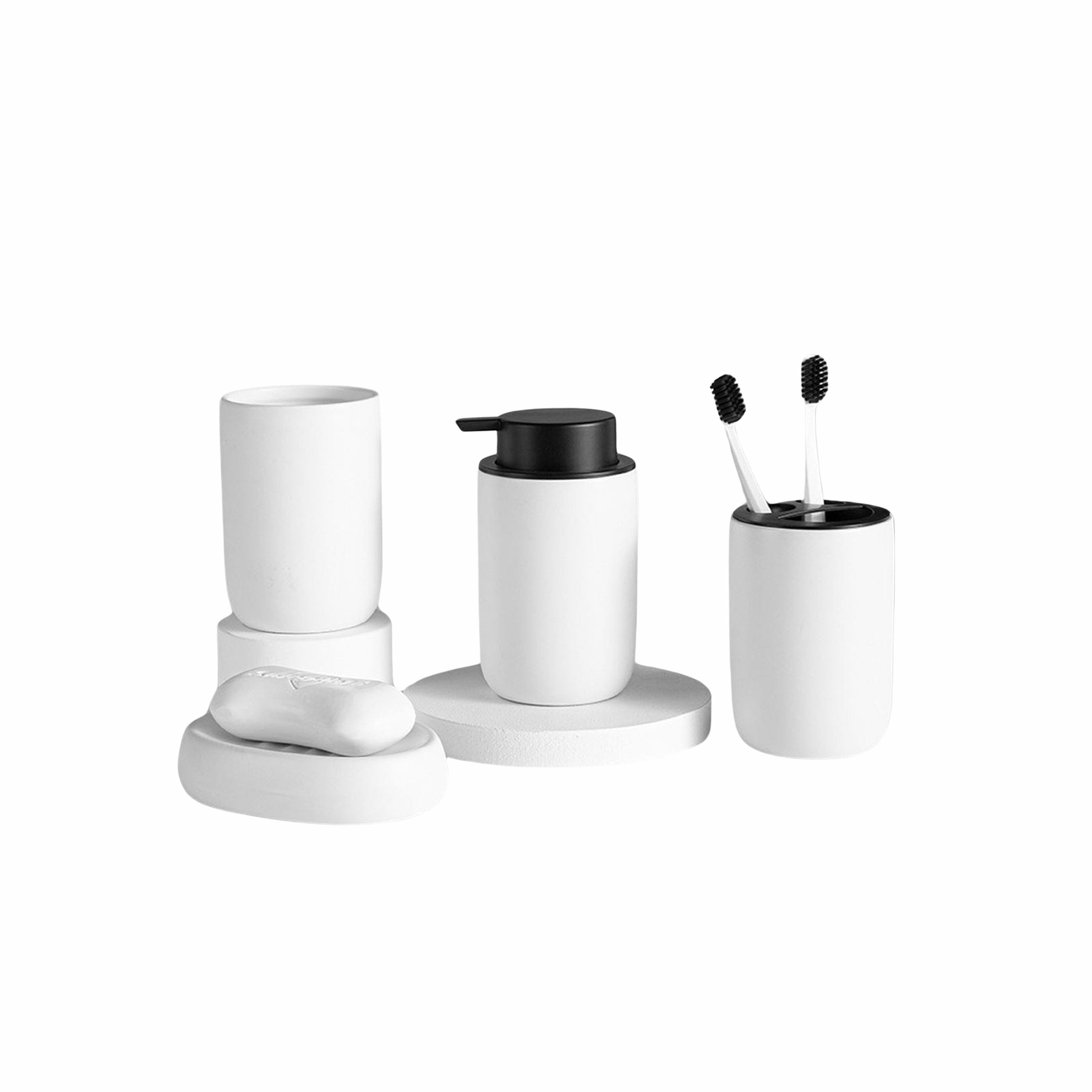 Ceramic Bathroom Accessories Set - Gloss White & Black