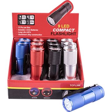 Torch Led Alum M/Col X12 Pdq Box Incl Aaa Batteries Tork Craft Flash L