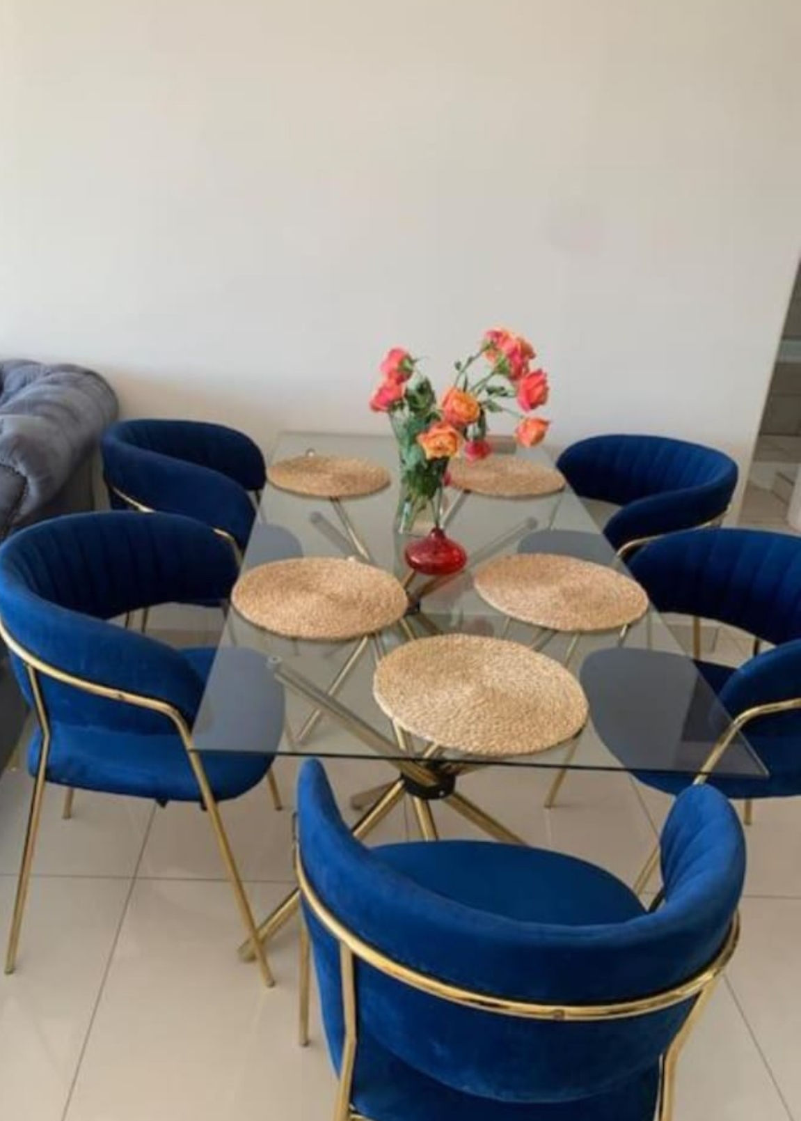 IG Furn - JY 6 Seater Dining Set Blue