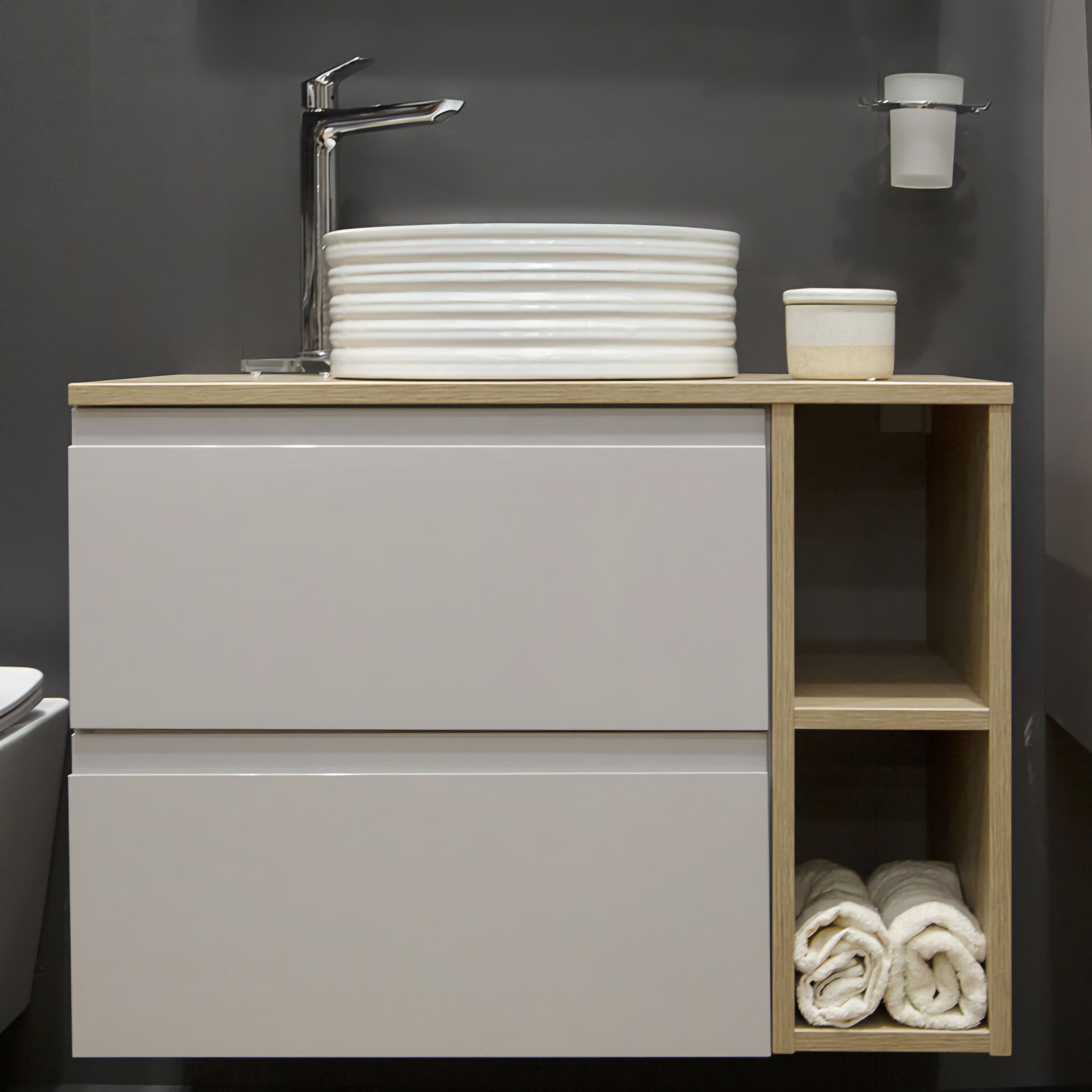 Folkstone Grey and Kirkwall- Single Basin 2 Drawers with Towel  Holder Vanity