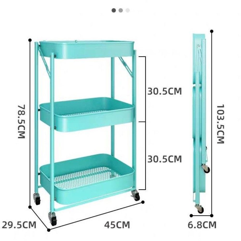 KCW FURN:Tiffany Blue Foldable Storage Trolley Cart Home Kitchen Storage Cart