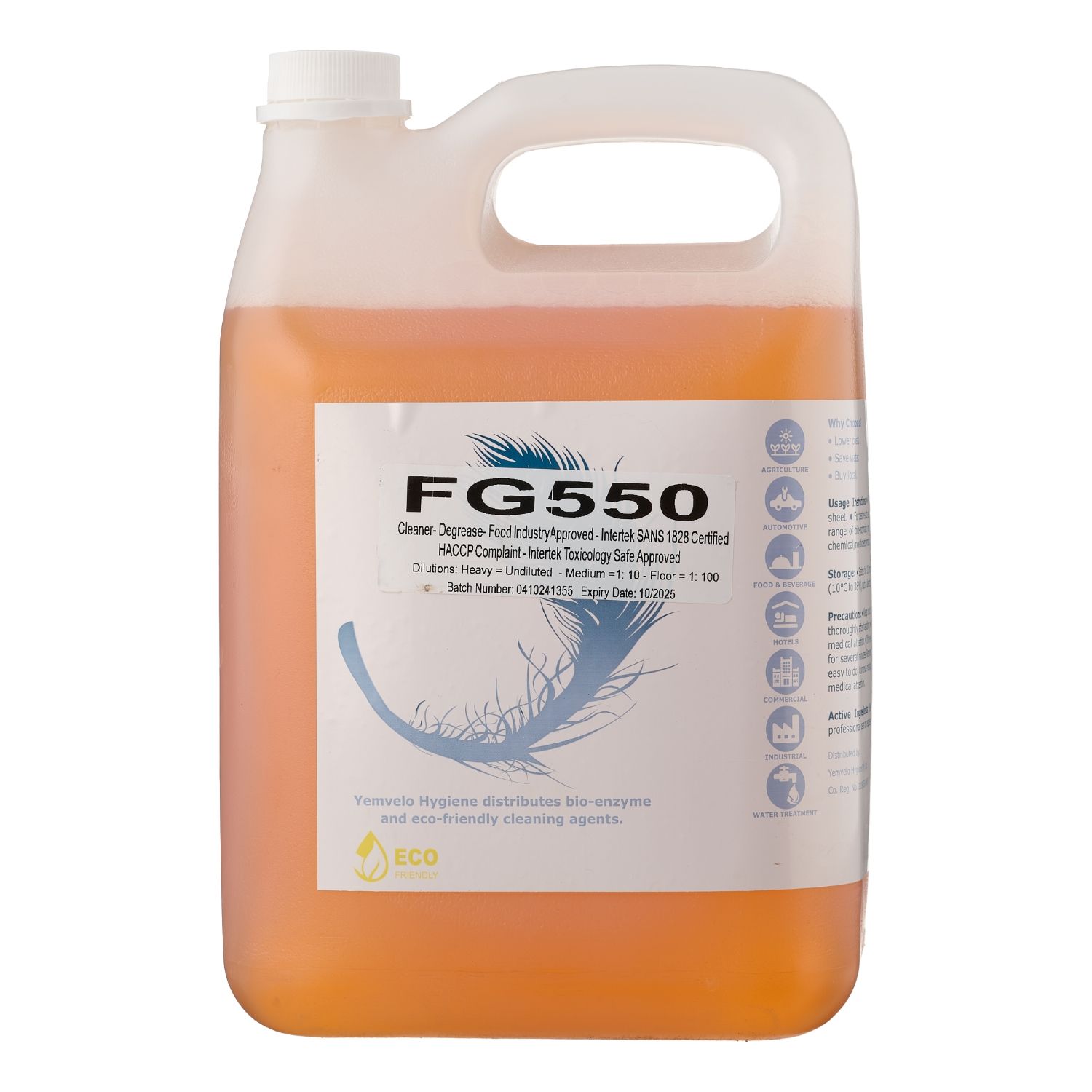 FG 550 Food Grade Degreaser and All Purpose Cleaner YEMVELO HYGIENE 5 litre