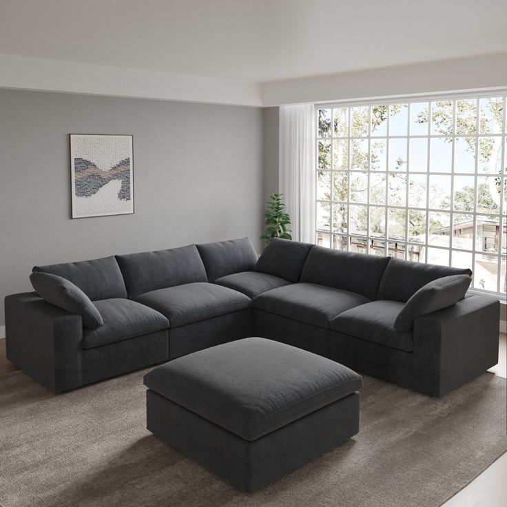 Grey L Shape Corner Couch with Ottoman