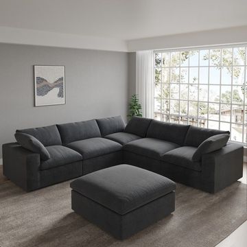 Grey L Shape Corner Couch with Ottoman