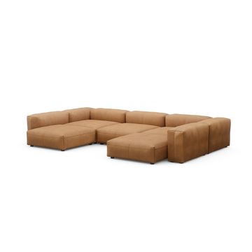 Figure It Out Furniture Leather U-Shape L Sofa Modular Canvas - Caramel