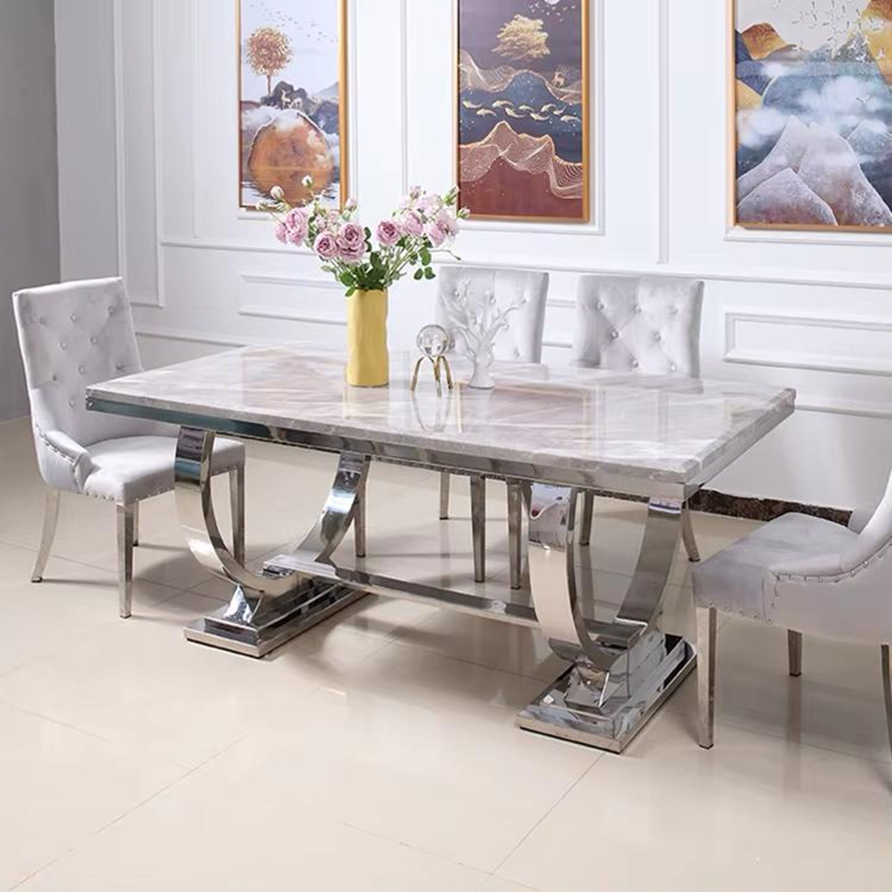 Madiega Furniture - Marble Top Chrome Base Dining Table