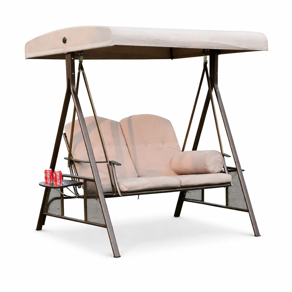 Luxury 2-Seater Outdoor Garden Swing Chair with Canopy & Side Tables