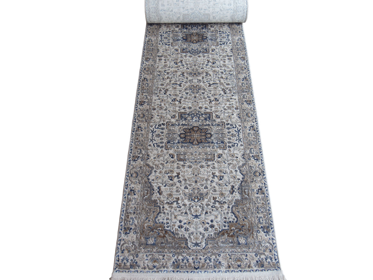 BK Carpets & Rugs –  Vintage 5m Medallion Passage Runner – Beige  - Blue - 80cm x 8m