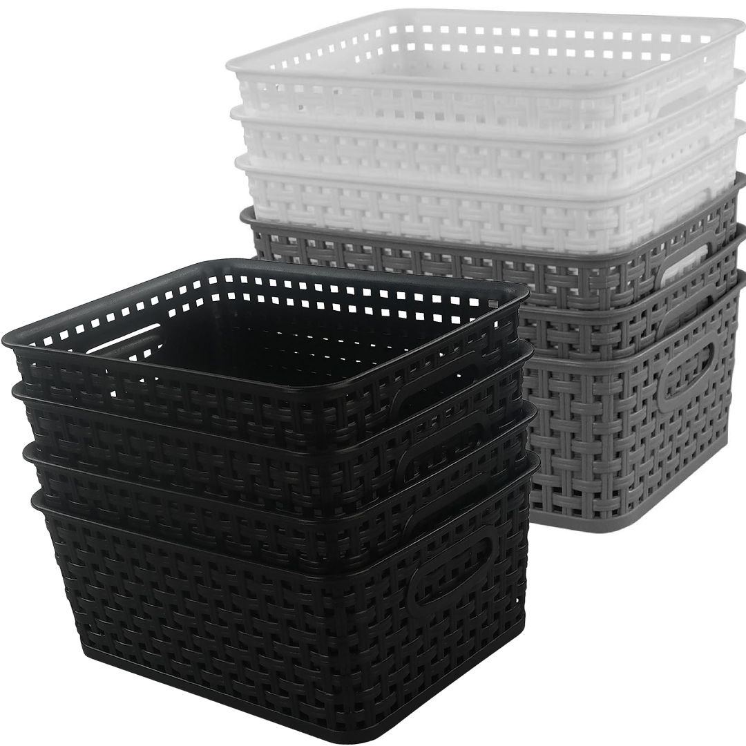 10 Pack Plastic Storage Basket Bins Shelf Organizer Small