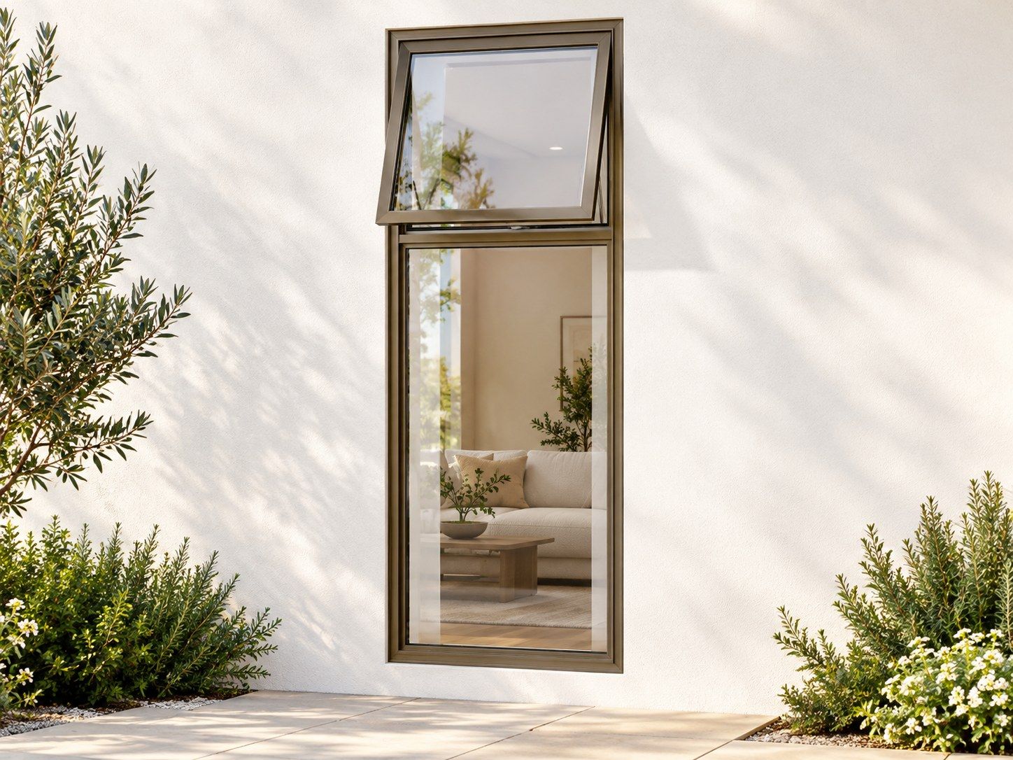 Kenzo Premium Top-Hung Aluminium Window - Bronze, 600 1800 mm, Upper Opener with Fixed Lower Pane, Clear Glass