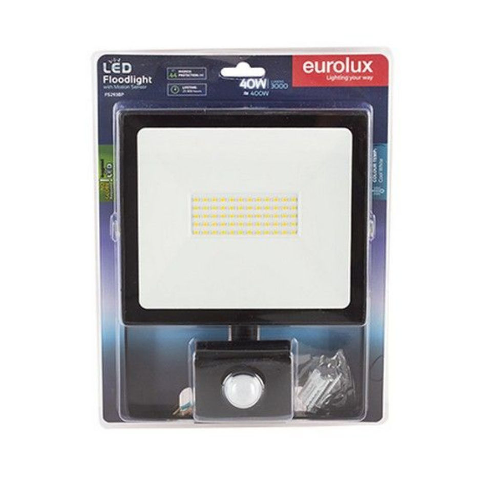 LED 40w Floodlight & Sensor Black 4000K