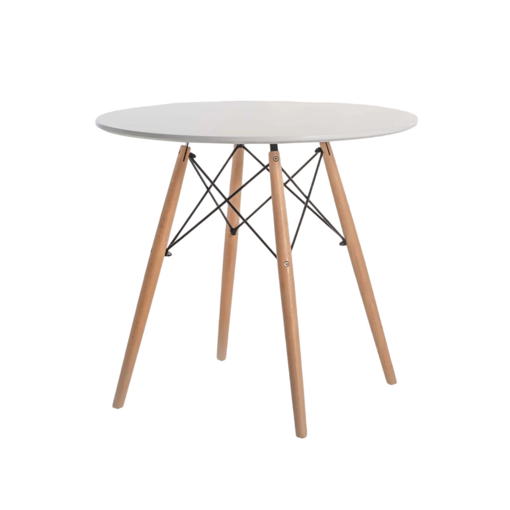 Vividitto - Andy Round Wooden Leg Table - White - 80Ø cm (4 Seater)