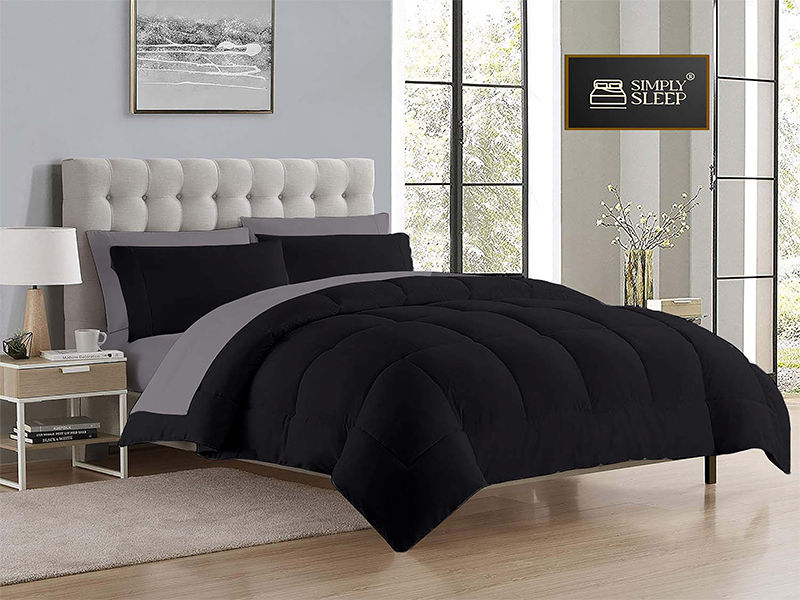 Simply Sleep - Everyday Collection Reversible Comforter Set - 90 GSM - Queen - Gray Flannel - Jet Black - (1pc)