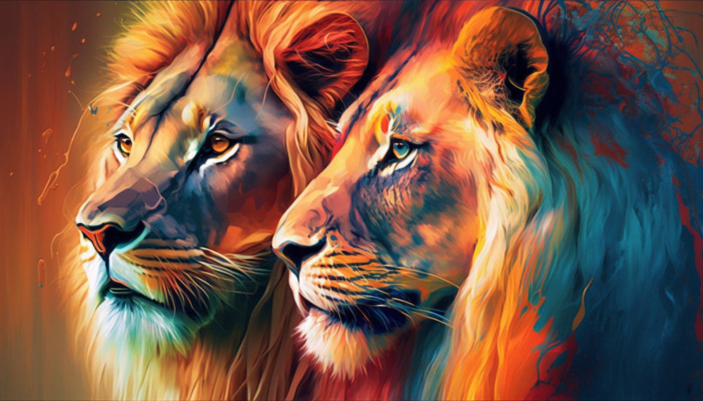 Canvas Wall Art - Canvas Wall Art – Two Male Lions - B1066 - [120 x 80 cm]