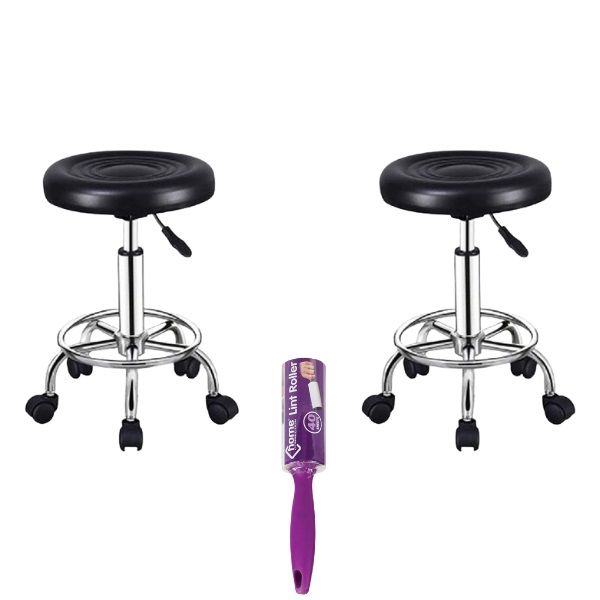 Diyya Rolling barstool with Lint Roller set of 2 Black LEROY