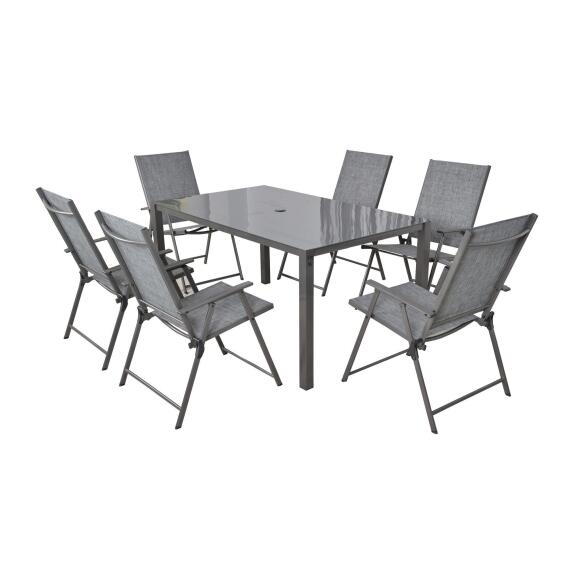 7PCSET=1TAB+6FOLDABLE CHA,STEEL+TEXTIL+GLAS,CHARCOAL GREY,1SET=2CTNS