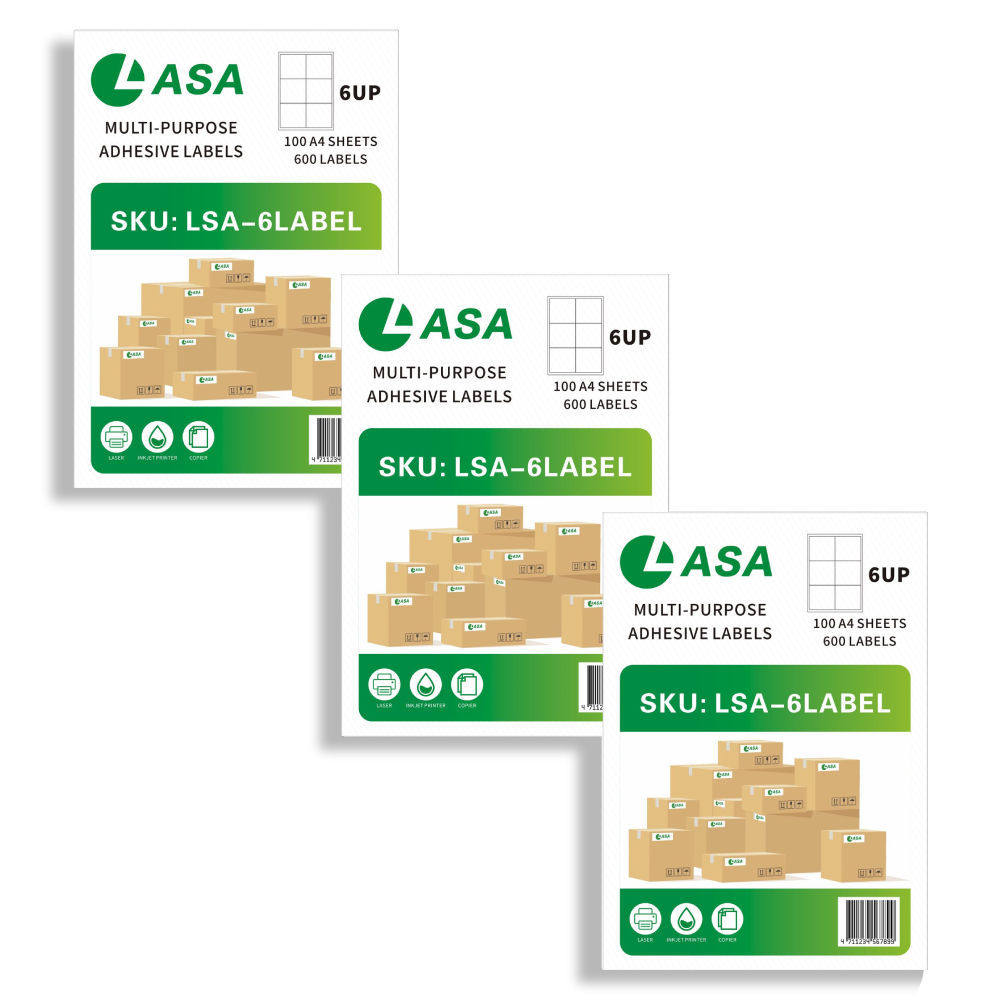 LASA 6 Up 100 A4 Sheets Barcode Adhesive Label Pack Of 3