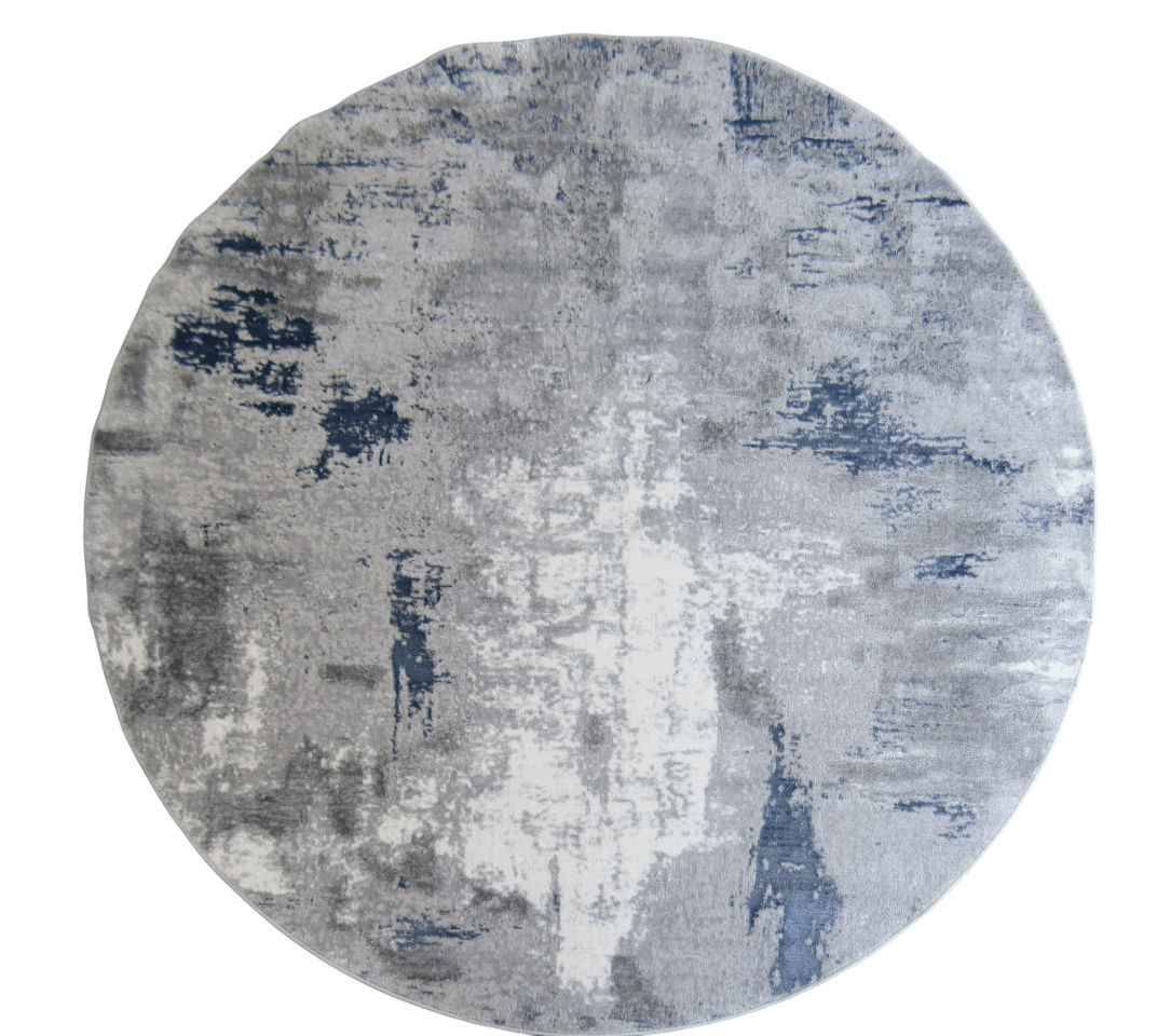 BK Carpets & Rugs – Modern Abstract Round Rug – Grey & Blue- 2m x 2m