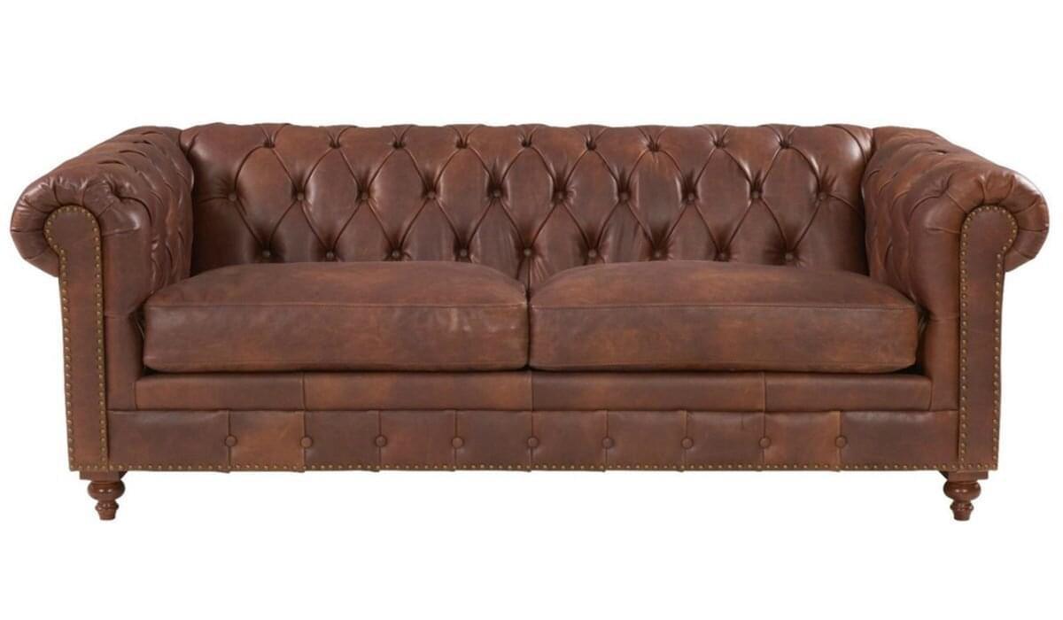 Figure It Out Brown 2 Chesterfield Semi Leather Sofa