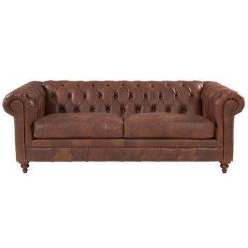 Figure It Out Brown 2 Chesterfield Semi Leather Sofa