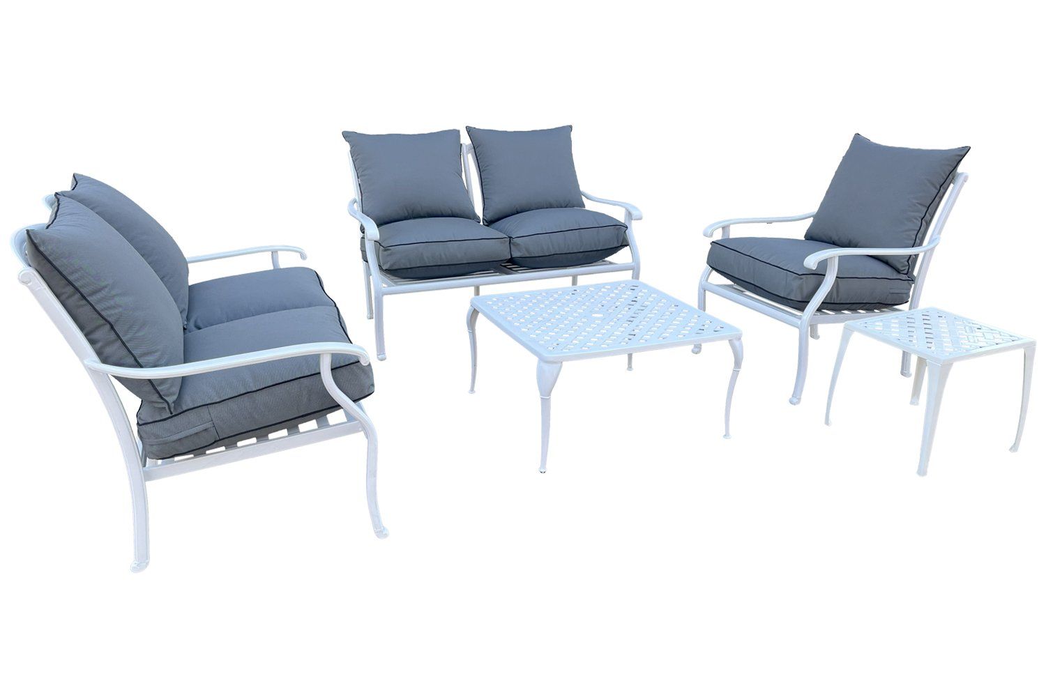 Aluminium Lounge Set 5-Piece 5-Seater (White, Charcoal Cushions)