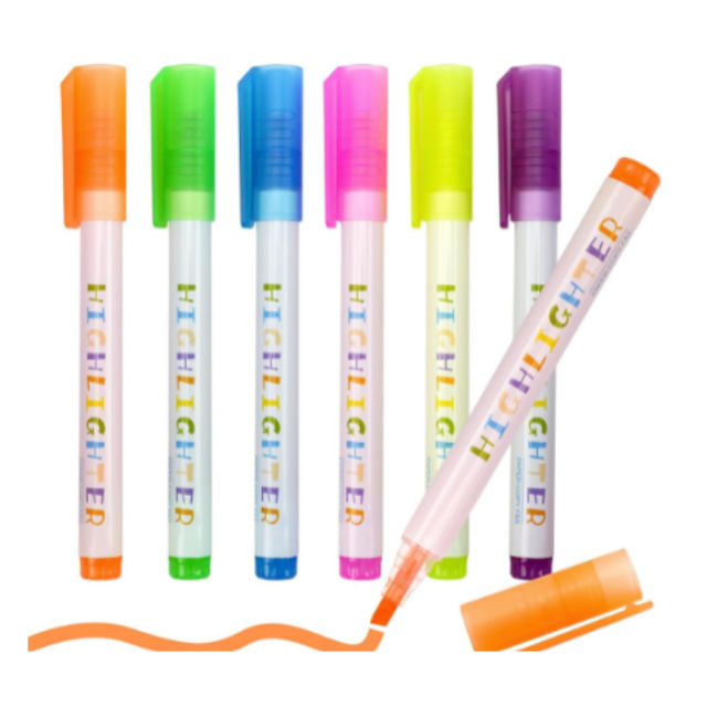 6 Pack Fluorescent Highlighters Chisel 1-4mm Nib Quick Dry Study