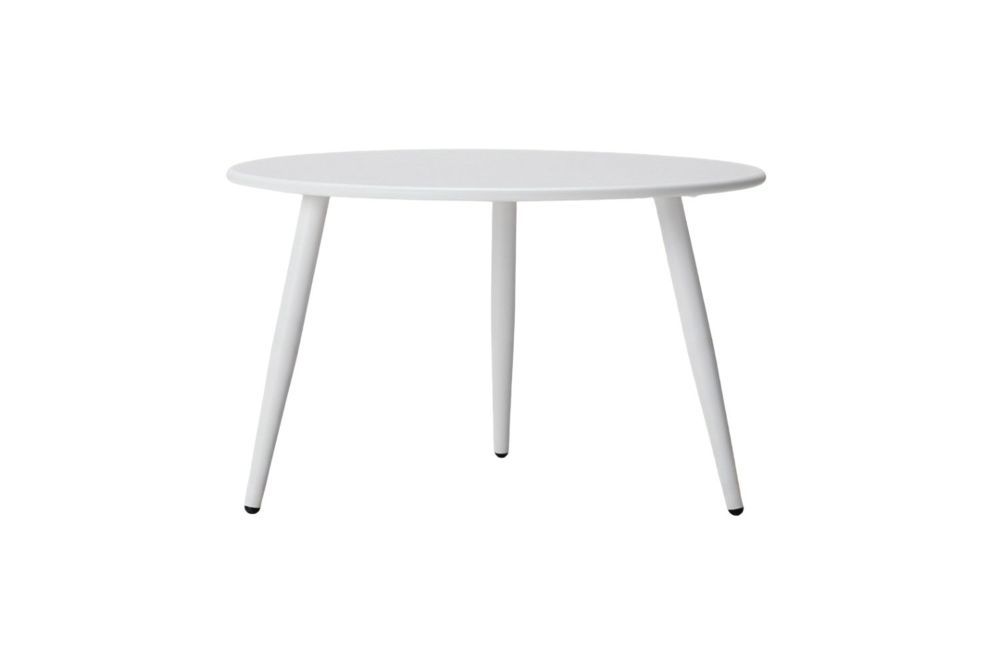 Round Coffee Table – White Finish with Tapered Steel Legs (Minimalist)