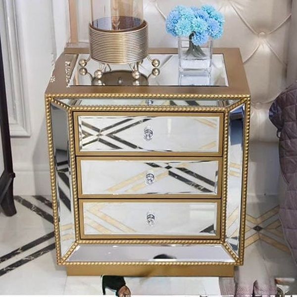 Prestige Home - Stud Mirrored Pedestals - Set of 2 - Gold