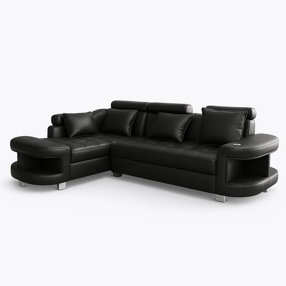 Maggie L Shape Corner Sofa-PU Black