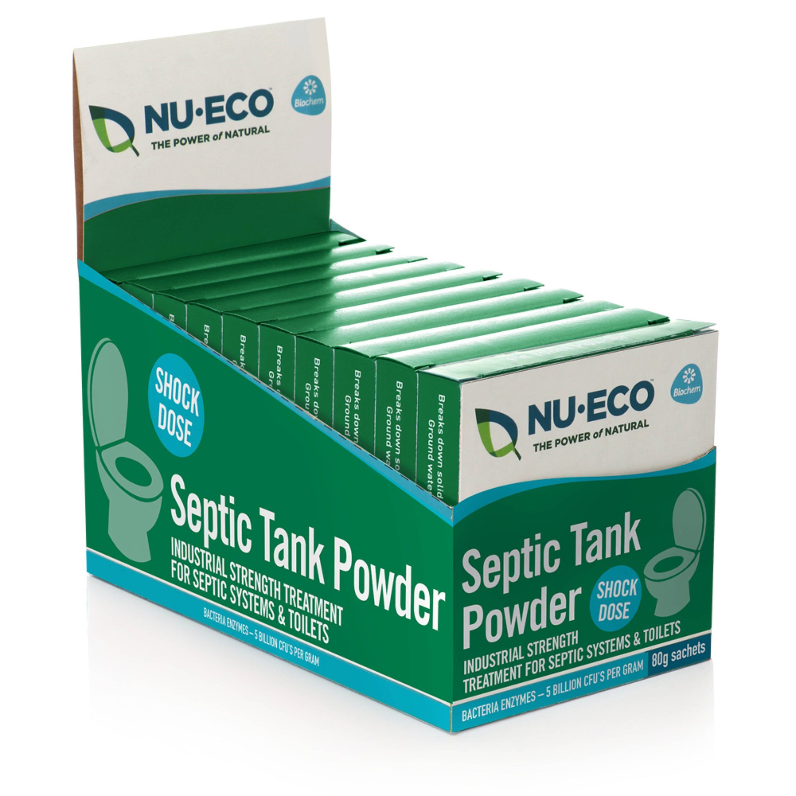 Nu-Eco Bio-degradable Septic Tank Powder 80g (Case of 10) with Bacteria and Enzyme Actives (80g x 10)