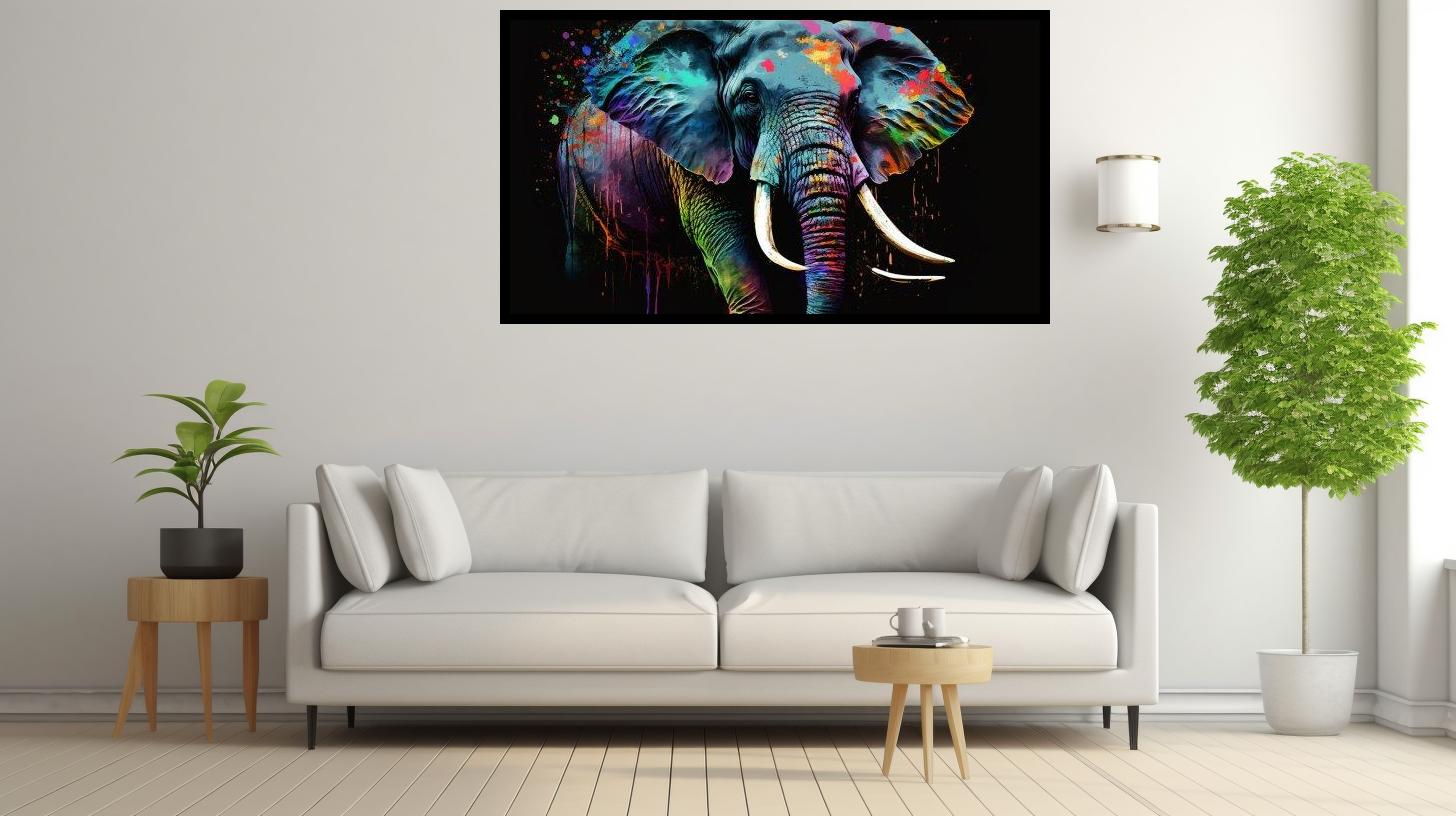 Canvas Wall Art - Colourful Elephant Standing - B1586 [120 x 80 cm]