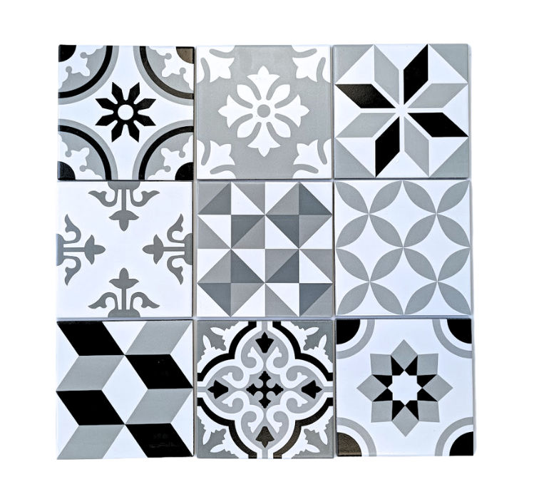 Earthstone Monochrome - Deco Tile (13 Unique Tiles - 200x200 - box of 30)