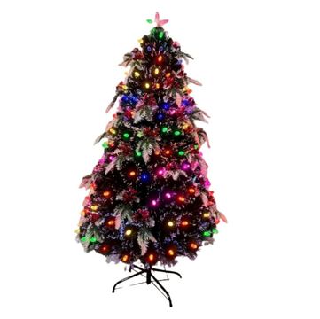 Artificial Christmas Tree with Multi-Coloured LED Lights, 150 Bulbs, Black Stand-210cm