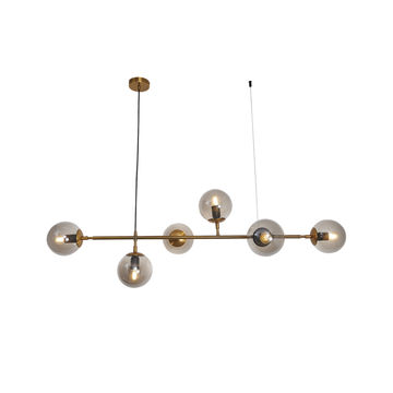 6 Light Satin Gold Chandelier with Smoke Colour Glass - EMS