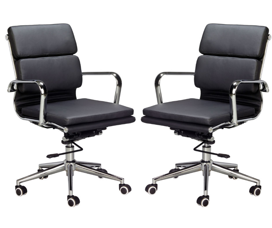 TOCC Classic PU Cushion Medium Back Office Chairs-Set of 2 Per Box - Black