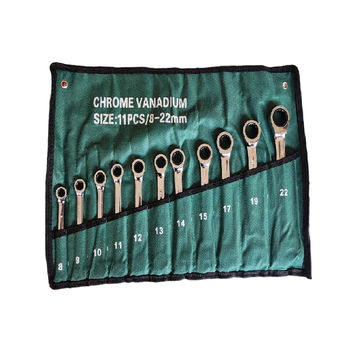 11-piece Chrome Vanadium Ratchet spanner set, sizes 8mm to 22mm