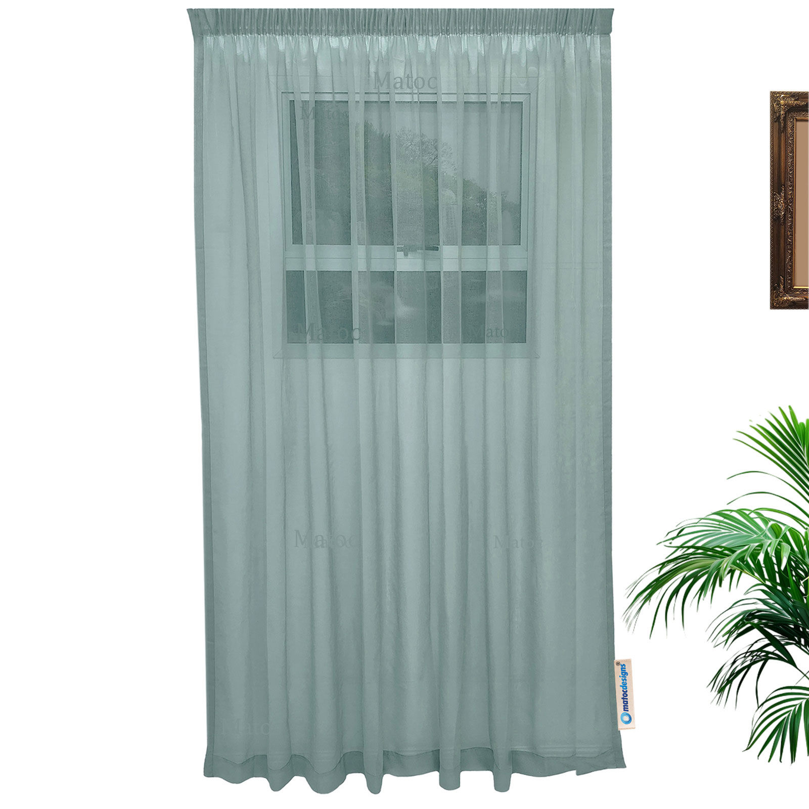 Matoc Designs Curtain -Mystic Voile -Dusty Green -Taped - 140cm W x 250cm H