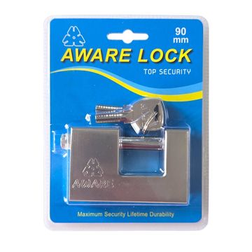 AWARE - Insurance Padlock - Brass Mechanism Hardend Steel Body - 90mm
